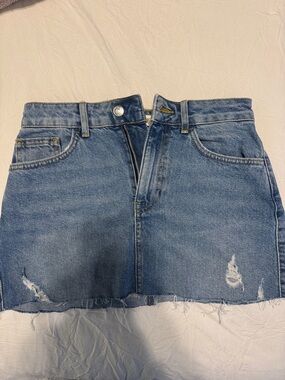 Forever 21 Light Blue Distressed Denim Mini Skirt